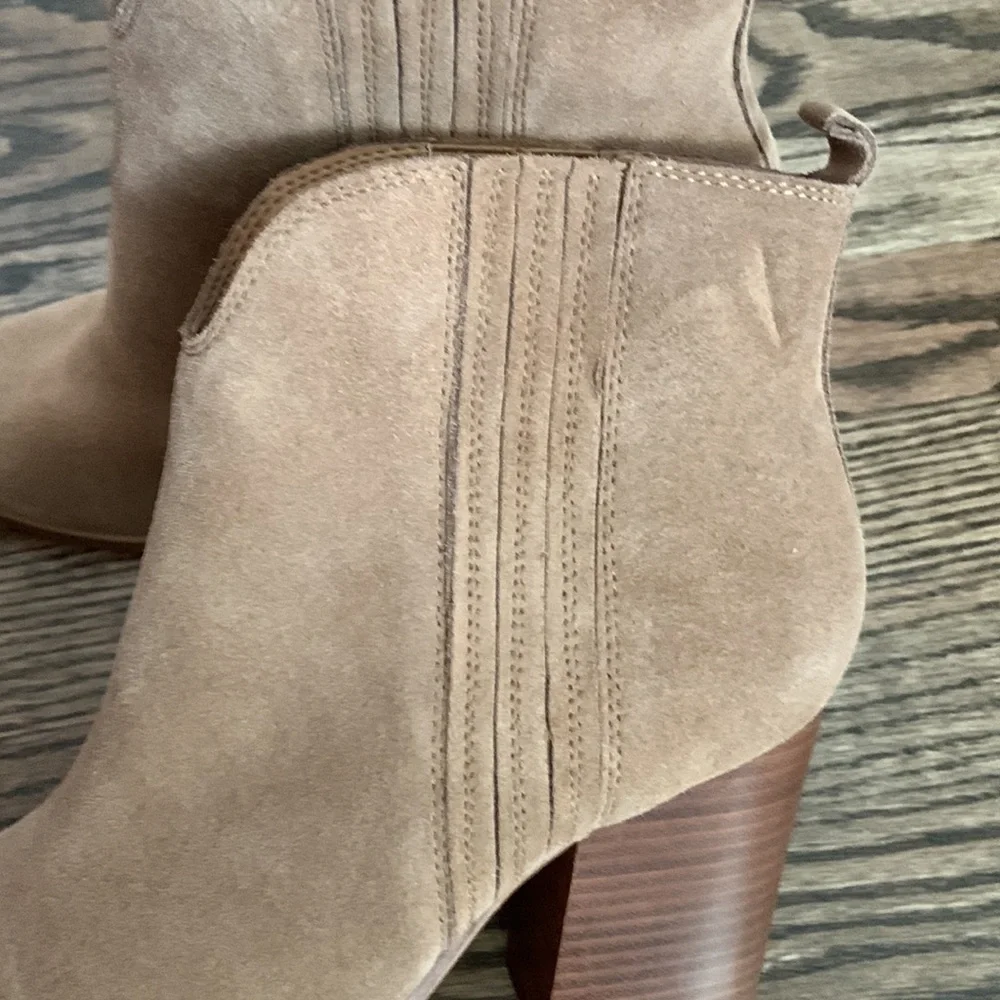 Marc Fisher Tan Suede Western Side Stitched Booties